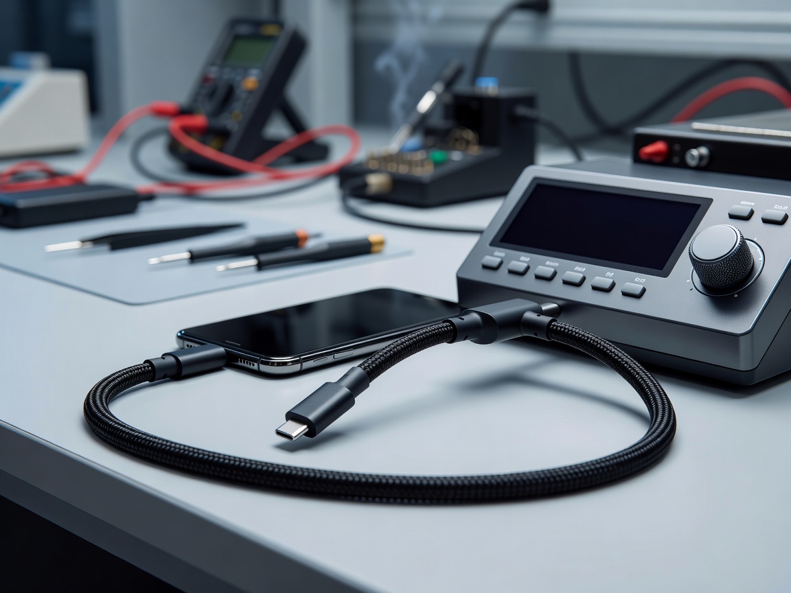 High-current smartphone fast charging cable and wattage measurement bench