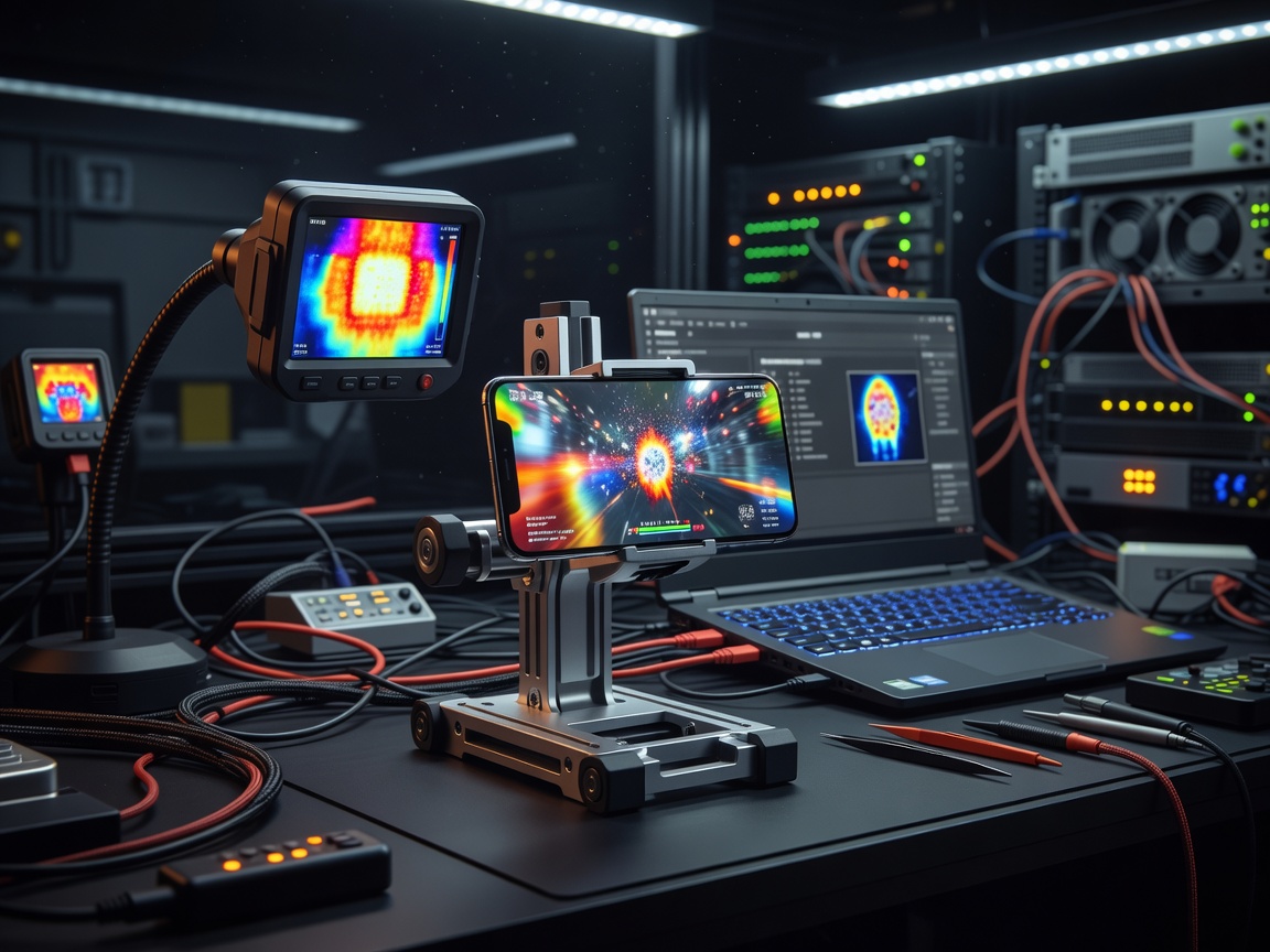 Thermal imaging and sustained 3D mobile gaming stress benchmark setup